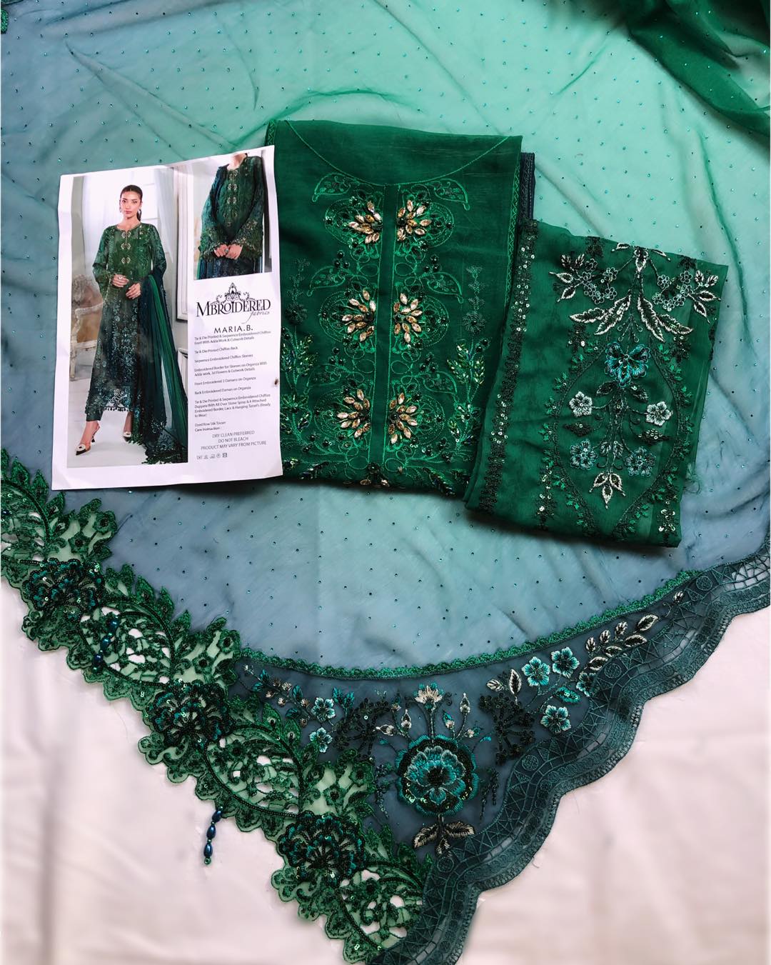 Maria.B Luxury Chiffon Embroidered Emerald Green