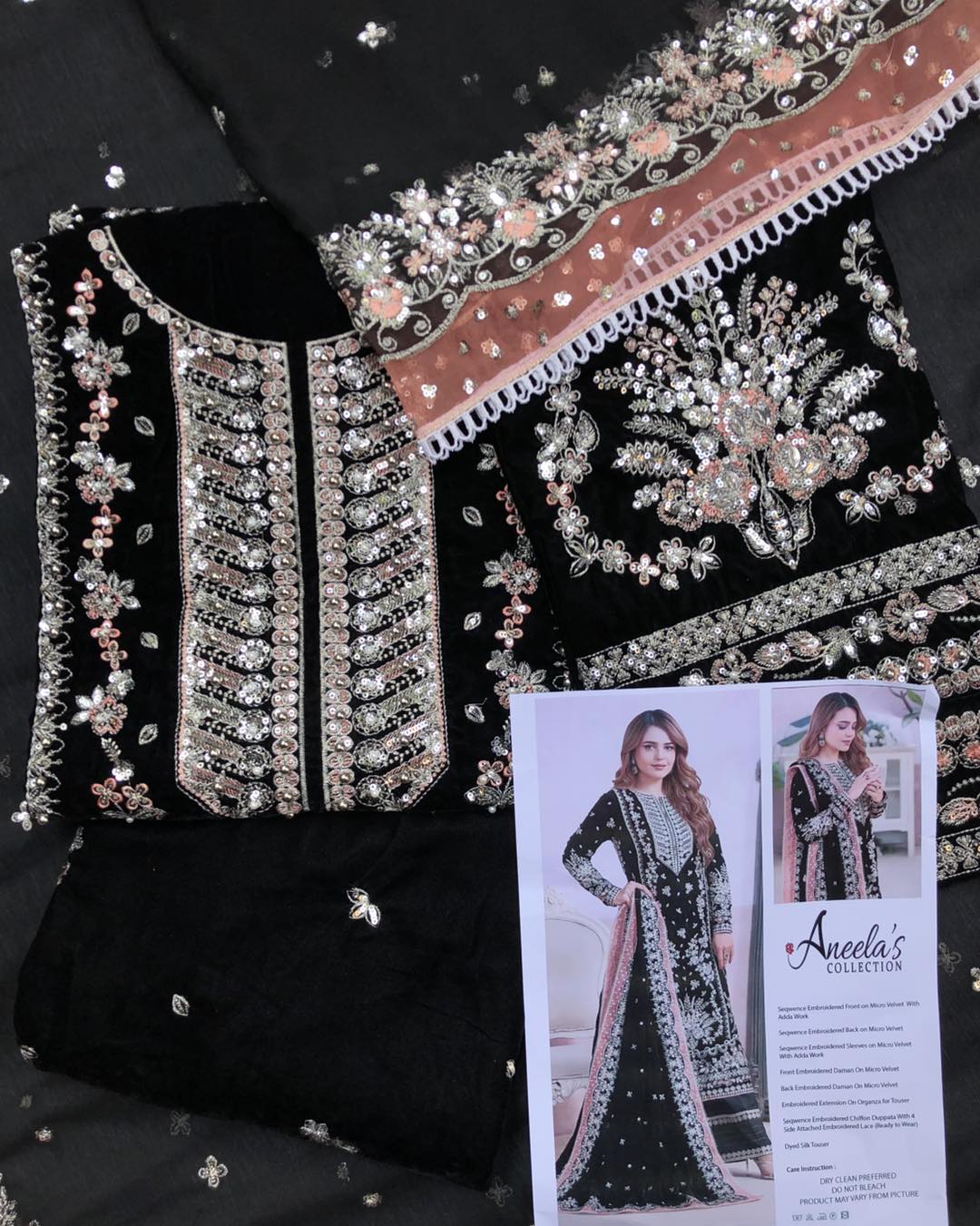 Aneelas Luxury Velvet Collection "Black Silver"
