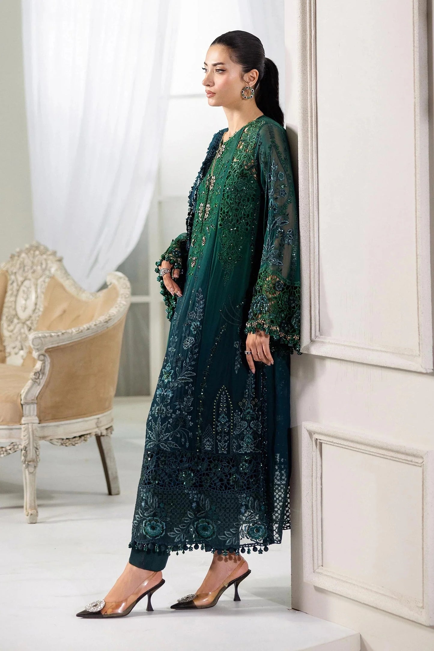 Maria.B Luxury Chiffon Embroidered Emerald Green