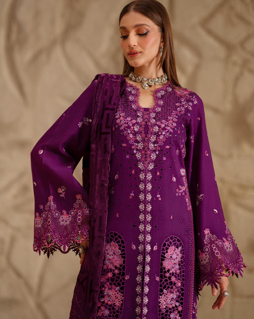 Bin Ilyas Luxury Lawn Collection "Purple Marjenda"