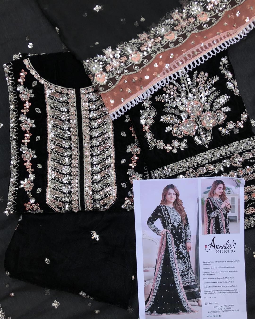 Aneelas Luxury Velvet Collection "Black Silver"