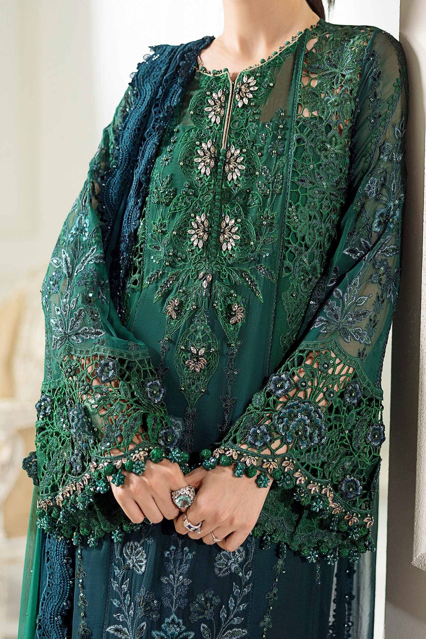 Maria.B Luxury Chiffon Embroidered Emerald Green
