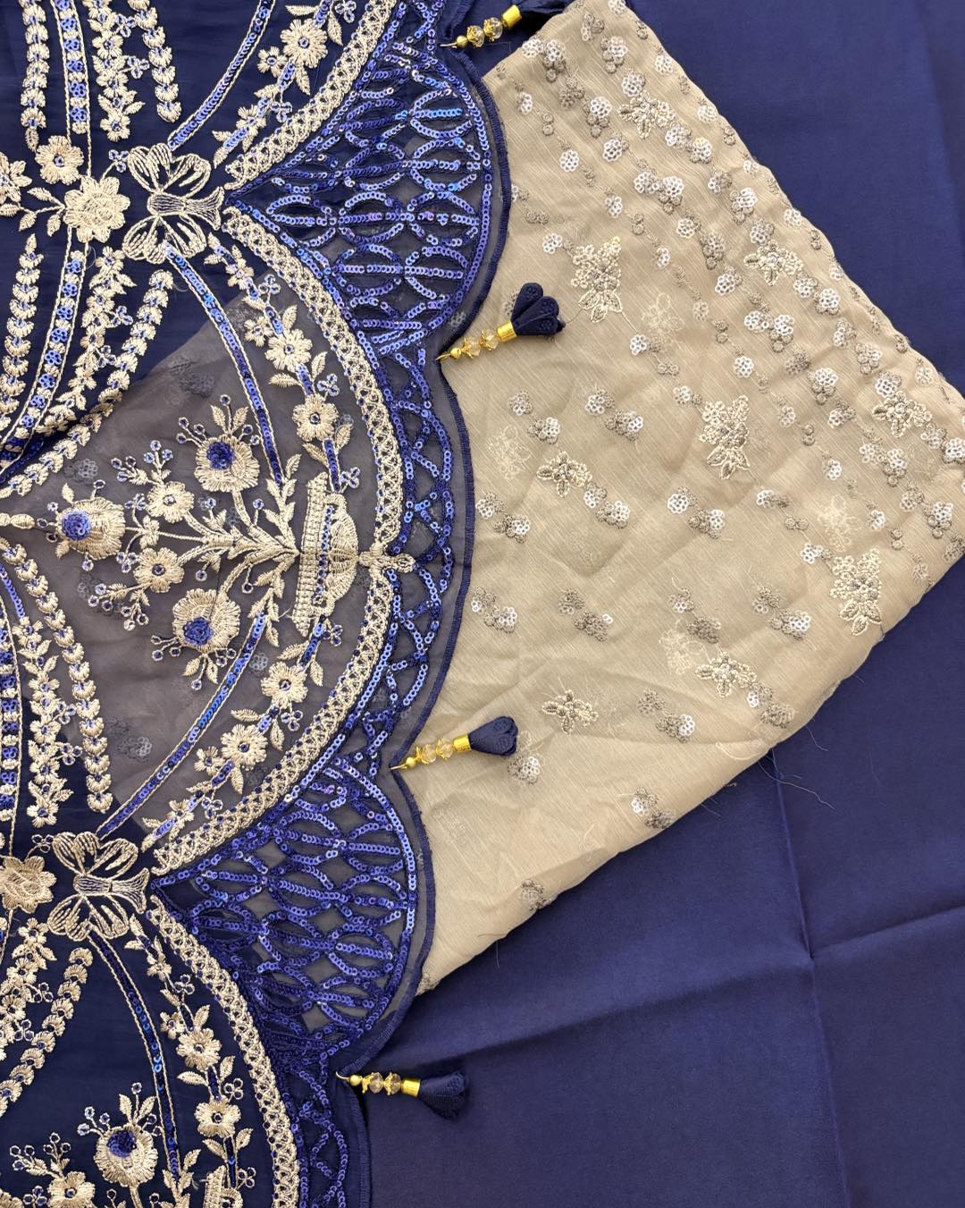 Maria.B Mbroidered cobalt blue saree