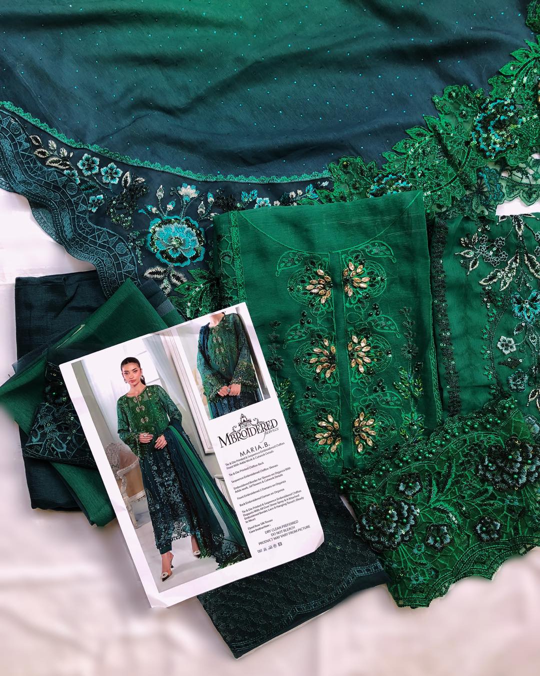 Maria.B Luxury Chiffon Embroidered Emerald Green