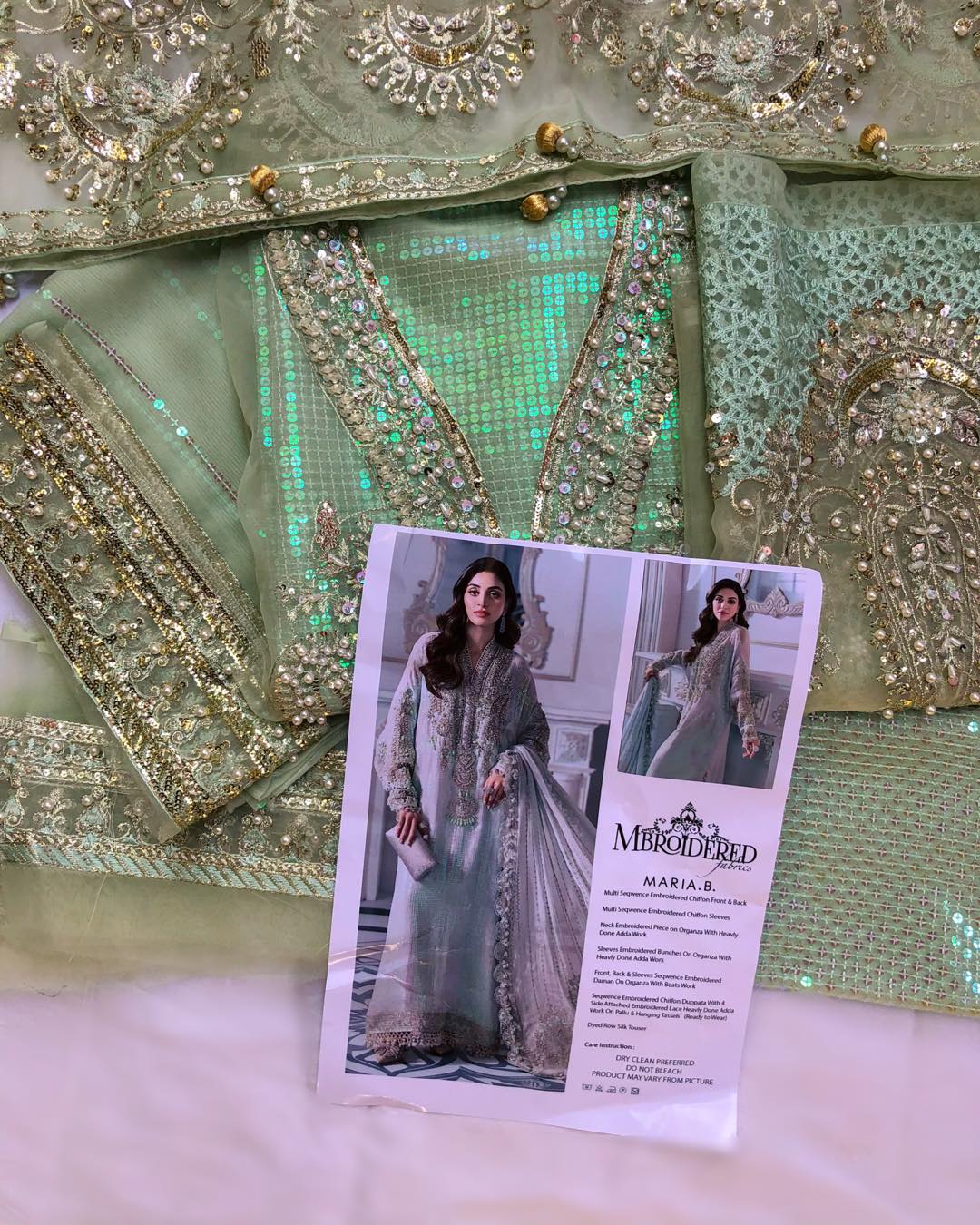Maria.B Luxury Chiffon Embroidered Mint Green